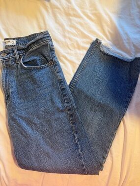 Abercrombie & Fitch Straight-Leg Blue Jeans with Raw Hem